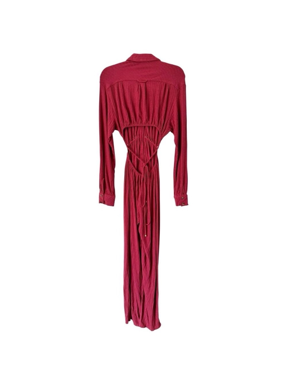 Free People Elai Open Back Ribbed Knit Long Sleeve Wide Leg Jumpsuit - Size M - Picture 8 of 9